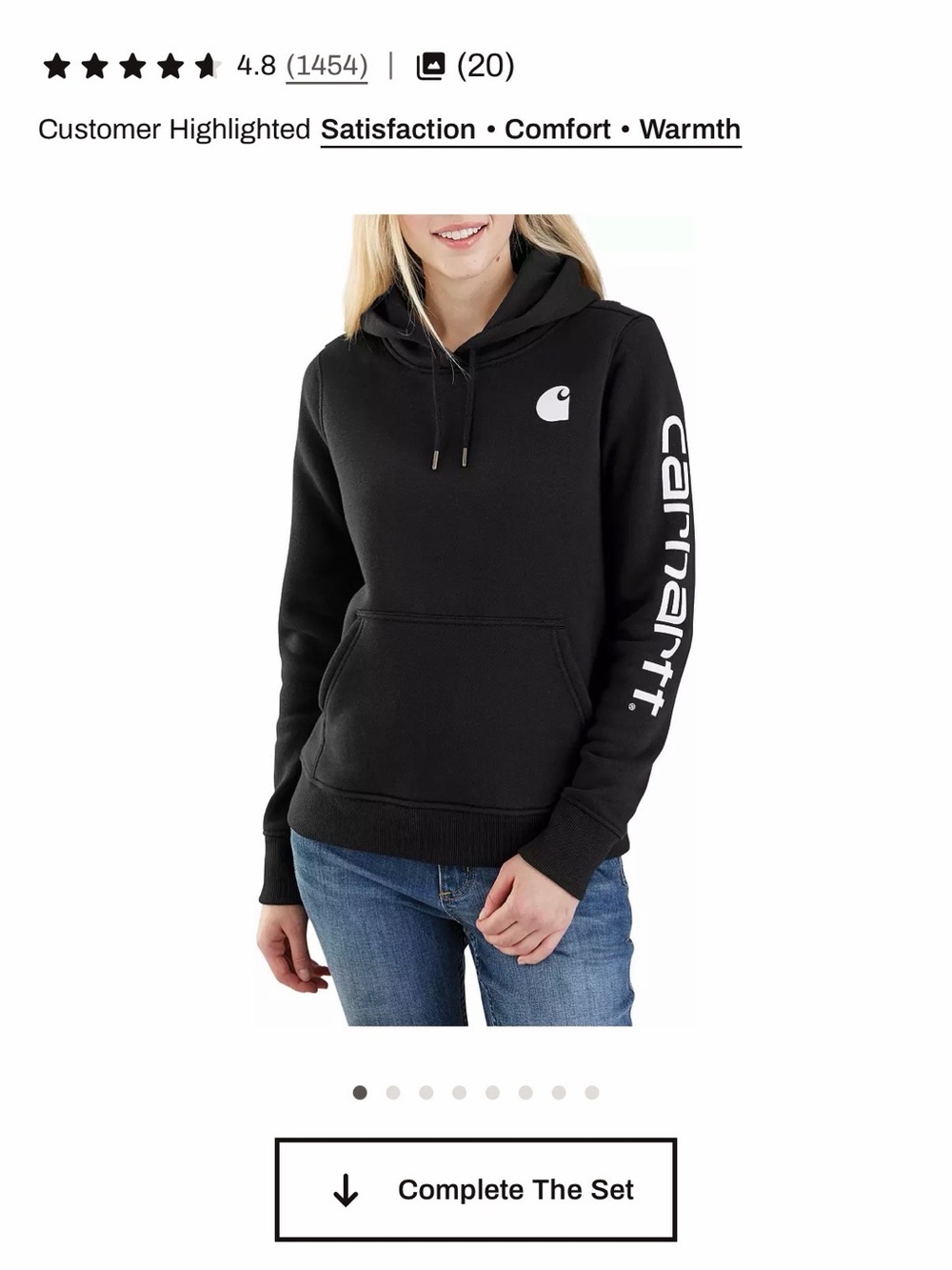 Carhartt Women's Black Pullover Hoodie with White Logo Sleeve
